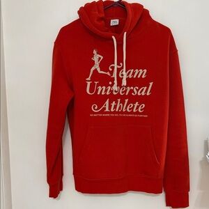Zara Red Turtleneck Hoodie with 'Team Universal Athlete' Graphic